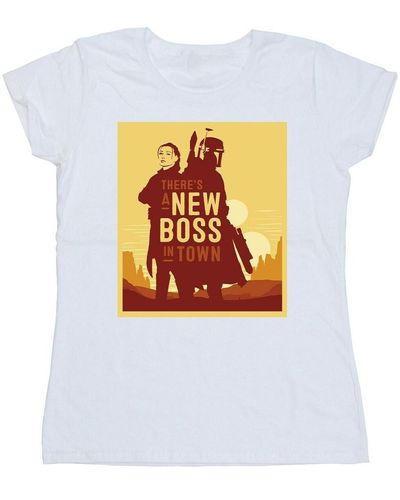Disney T-shirt The Book Of Boba Fett New Boss Sun Silhouette - Blanc