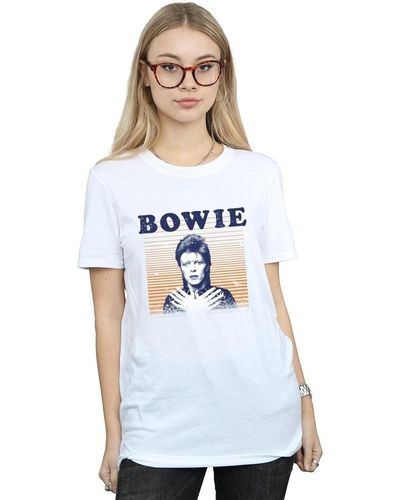 David Bowie T-shirt Orange Stripes - Blanc