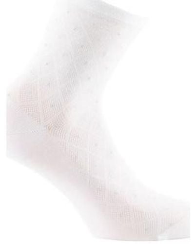 Kindy Chaussettes Socquettes en fil d'écosse fantaisie croisillons MADE IN FRANCE - Blanc