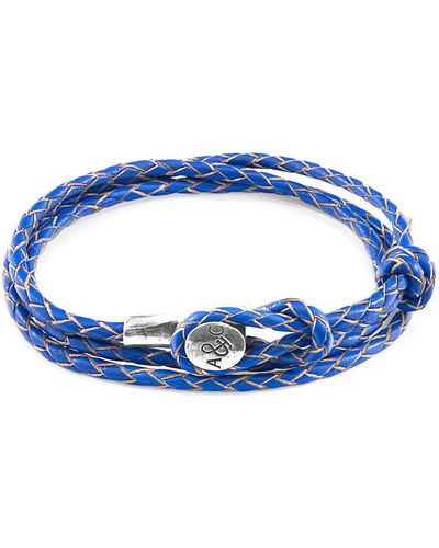 Anchor and Crew Bracelets Bracelet Dundee Argent Et Cuir Tressé - Bleu
