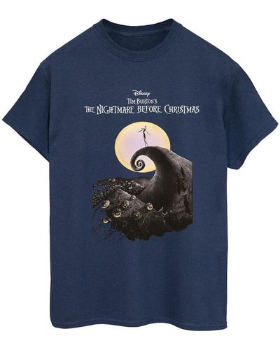 Nightmare Before Christmas T-shirt Moon Poster - Bleu