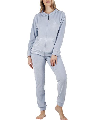 Admas Pyjamas / Chemises de nuit Pyjama tenue d'intérieur pantalon veste zippée Soft Home - Bleu