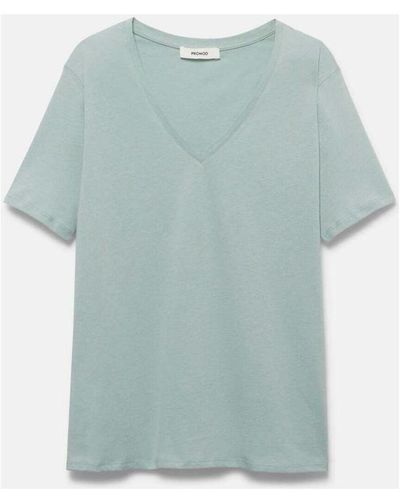 Promod Blouses T-shirt uni col V éco-conçu - Bleu