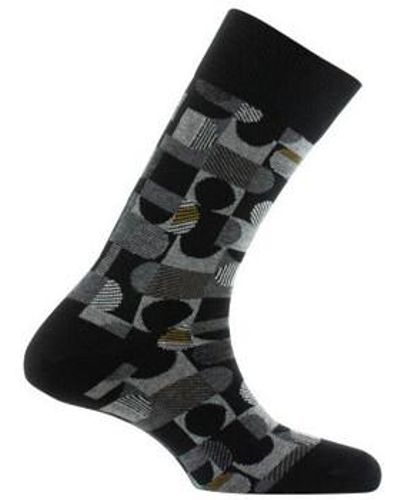 Kindy Chaussettes Mi-chaussettes en coton motif géométrique MADE IN FRANCE - Noir