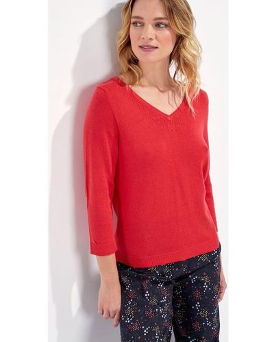 La Fiancee Du Mekong Pull Pull col V maille BARITO - Rouge