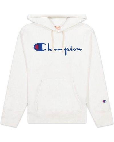 Champion Sweat-shirt Reverse Weave Script Logo Hooded Sweatshirt - Blanc