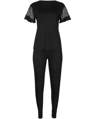 Lisca Pyjamas / Chemises de nuit Pyjama tenue d'intérieur pantalon top manches courtes Smooth - Noir