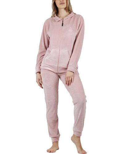 Admas Pyjamas / Chemises de nuit Pyjama tenue d'intérieur pantalon veste zippée Soft Home - Rose