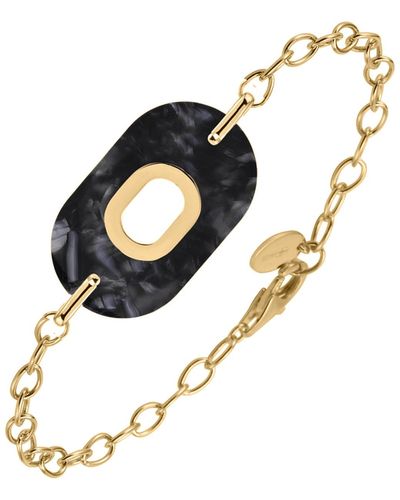 Orusbijoux Bracelets Bracelet En Argent Doré Ovale Et Acétate Noire Anaïs - Bleu