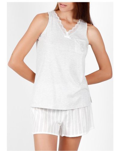 Admas Pyjamas / Chemises de nuit Pyjama short débardeur Luxe Stripes gris - Blanc