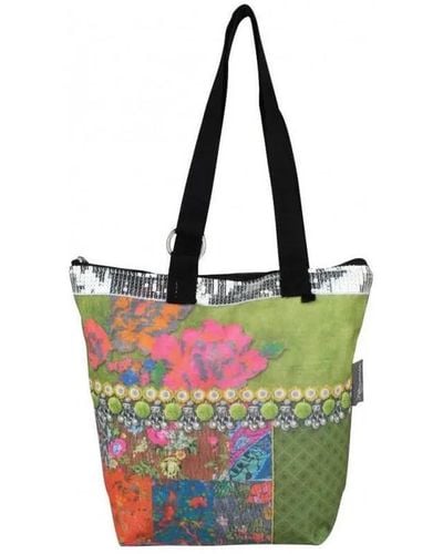 A Découvrir ! Sac à main Sac tote bag motif bohème design fleurs fond vert 0006 - Multicolore