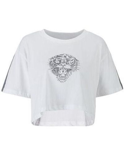 Ed Hardy T-shirt Tiger glow crop top white - Blanc