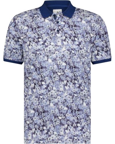 State Of Art T-shirt Polo Pique Impression Floral Bleu Foncé