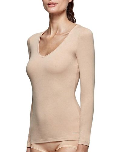 Impetus T-shirt Tricot de peau col V manches longues nude femme - Neutre