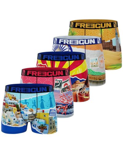 Freegun Boxers Lot de 5 boxers en polyester recylé Landscape - Bleu