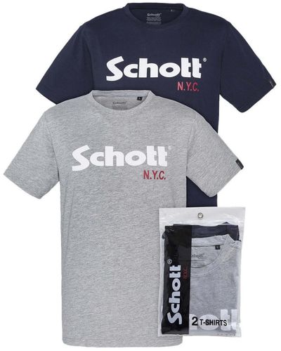 Schott Nyc T-shirt Pack de 2 ras du cou - Bleu