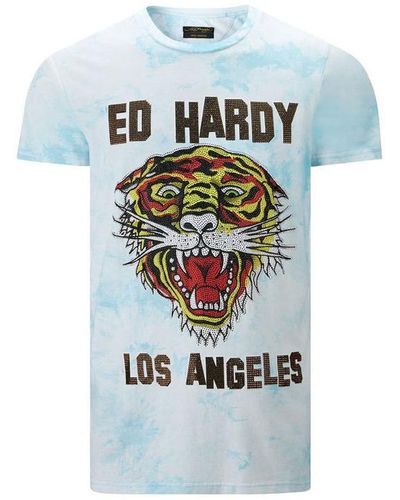 Ed Hardy T-shirt Los tigre t-shirt turquesa - Bleu