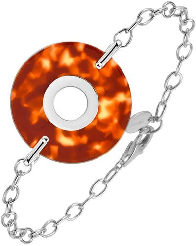 Orusbijoux Bracelets Bracelet En Argent Rhodié Et Cercle En Acétate Marron - Orange