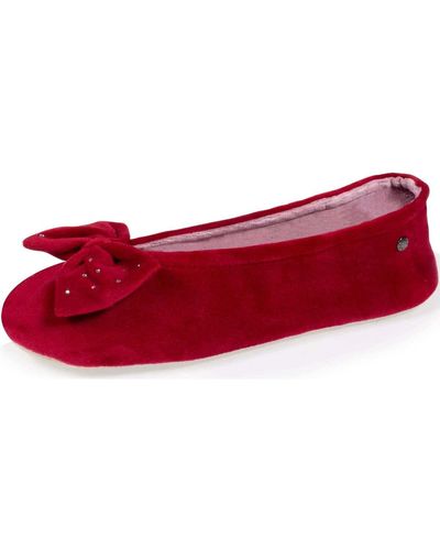 Isotoner Chaussons Chaussons Ballerines semelle en cuir - Rouge