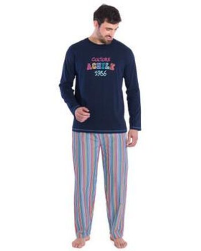 Achile Pyjamas / Chemises de nuit Pyjama long en pur coton jersey ""1986"" - Bleu