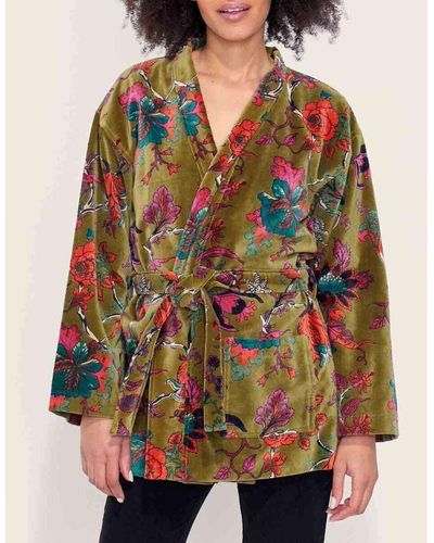 La Fiancee Du Mekong Veste Kimono court imprimé velours lisse KIMSHO - Multicolore