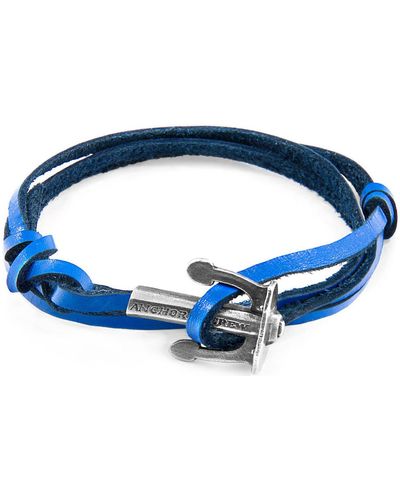 Anchor and Crew Bracelets Bracelet Ancre Union Argent Et Cuir Plat - Bleu