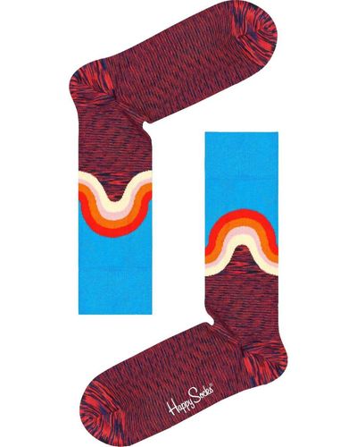 Happy Socks Socquettes Chaussettes Wave Bleu - Rouge