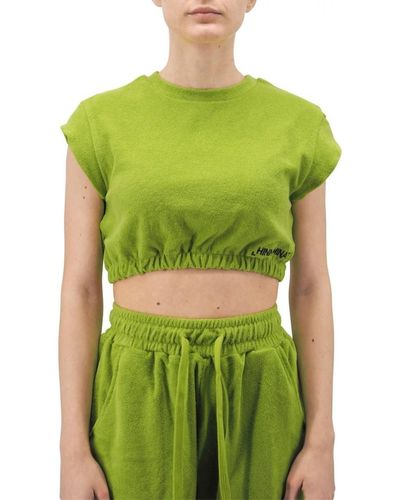 hinnominate T-shirt Croptop en tissu ponge manches courtes avec broderie - Vert