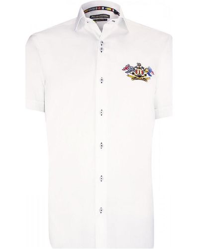 Emporio Balzani Chemise chemisette brodee coupe cintree exclusivo blanc