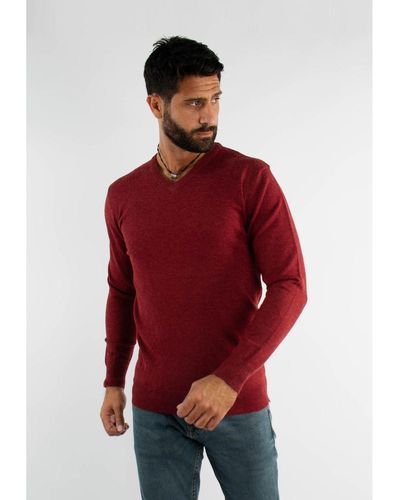 Hollyghost Pull Pull bordeaux touch cashemere avec col V - Rouge