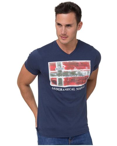 GEOGRAPHICAL NORWAY T-shirt T-shirt de sport - col V - 100% coton - Bleu
