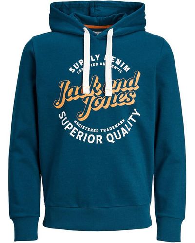 Jack & Jones Pull Mikk Sweat Hood - Bleu