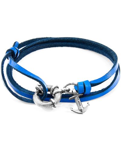 Anchor and Crew Bracelets Bracelet Ancre Clyde Argent Et Cuir Plat - Bleu