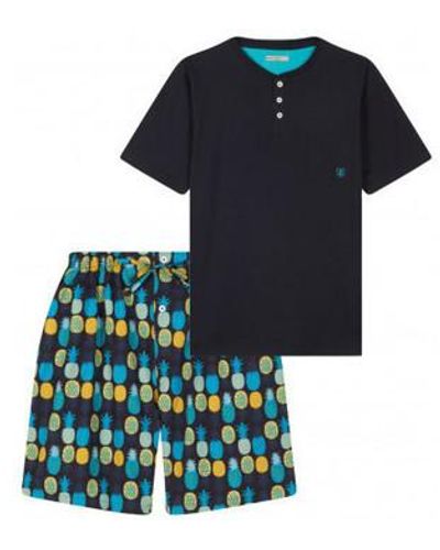 Mariner Pyjamas / Chemises de nuit Pyjama short à manches courte en pur coton motifs Ananas - Bleu