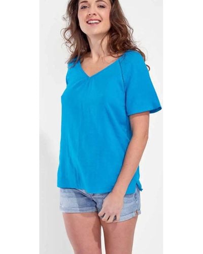 La Fiancee Du Mekong T-shirt Top évasé gaze de coton XALADA - Bleu