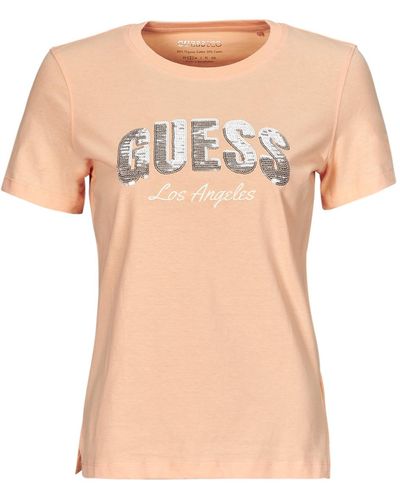 Guess T-shirt SEQUINS LOGO TEE - Rose