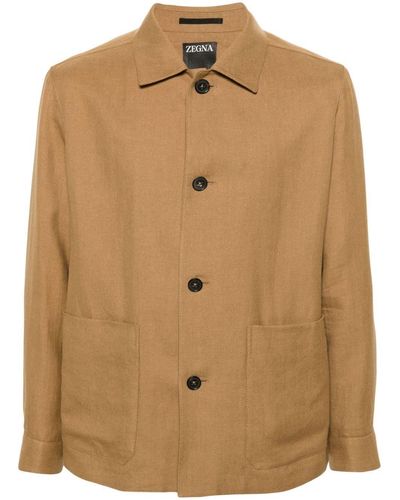 Zegna Linen Blend Shirt Jacket - Brown