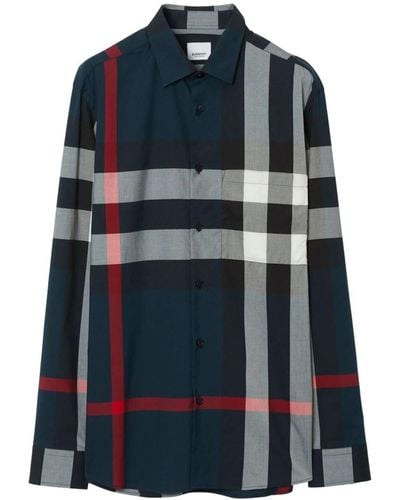 Burberry Simpson Stretch Cotton Check Shirt - Blue