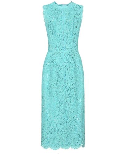 Dolce & Gabbana Floral-Lace Sleeveless Midi Dress - Blue