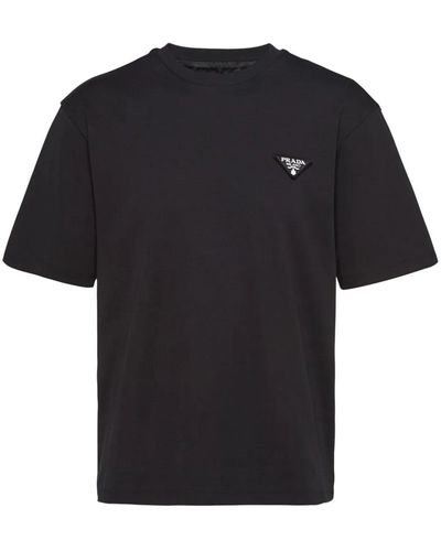 Prada Logo-patch Crewneck Cotton T-shirt - Black