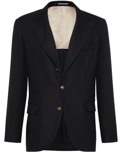 Brunello Cucinelli Blazer With Large Peak Lapels And Metal Buttons - Blue