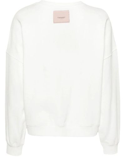 Twin Set Crew-Neck Sweatshirt With `Oval T` Detail - Bianco