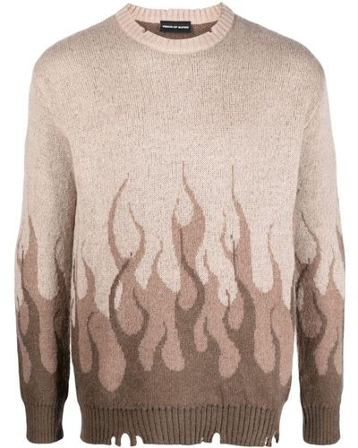 Vision Of Super Jacquard Sweater With Flames - Brown