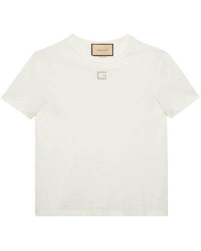Gucci Crystal-Embellished Logo Cotton T-Shirt - White