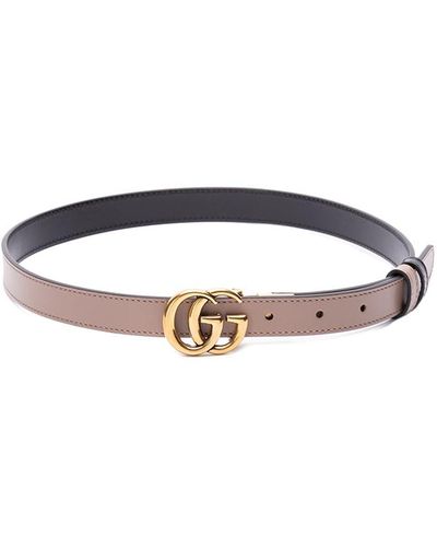 Gucci `Gg Marmont` Reversible Thin Belt - Natural