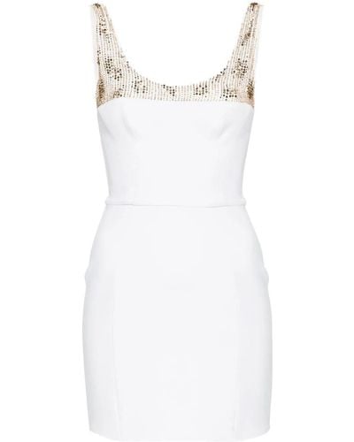 Elisabetta Franchi Beaded Crepe Mini Dress - White
