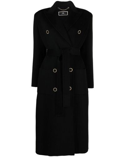 Elisabetta Franchi Double-breasted Wool-blend Coat - Black