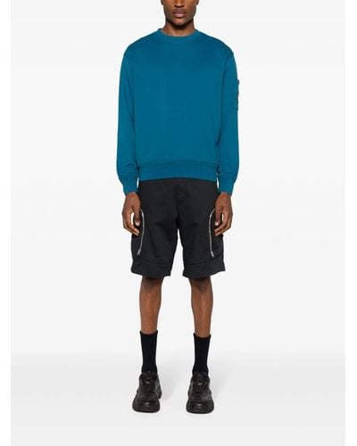 C.P. Company `Diagonal Fleece` `Lens` Crew-Neck Sweatshirt - Blu