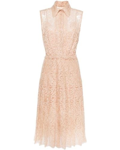 Ermanno Scervino Lace Pleated Midi Dress - Natural