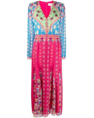 Saloni Annabel Printed Silk Maxi Dress - Pink